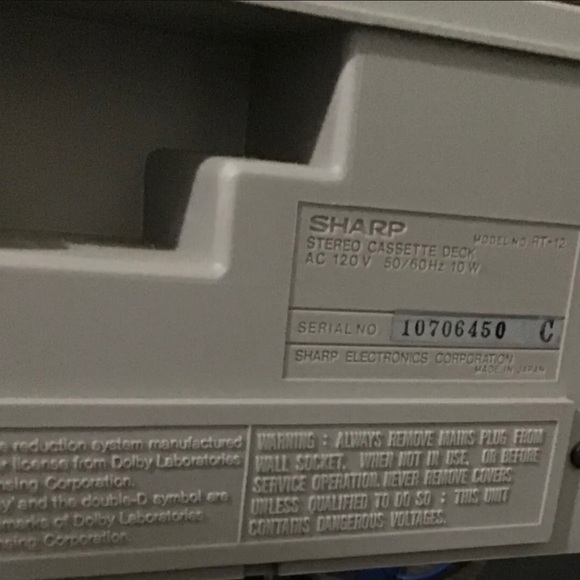 1981 Sharp RT-12 Stereo Cassette Deck with Dolby B Record Onto Cassettes - Picture 5 of 5